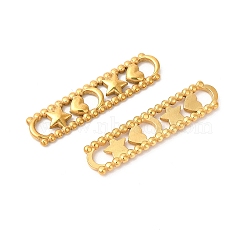 Ion Plating(IP) 304 Stainless Steel Connector Charms, Oval with Moon & Star & Heart Links, Real 18K Gold Plated, 44.5x10.5x3mm, Inner Diameter: 4.5x5.5mm(STAS-L268-036G)