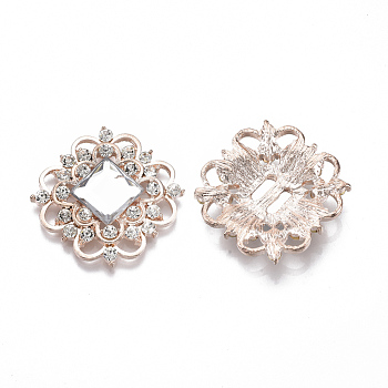 Alloy Cabochons, with Acrylic Rhinestone and Crystal Rhinestone, Faceted, Flower, Light Gold, 35x34.5x6.5mm