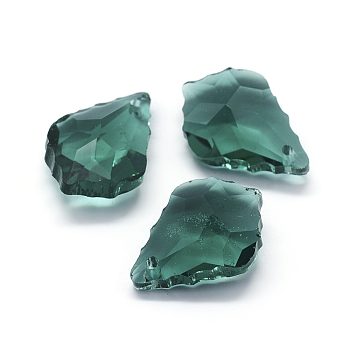 Faceted Glass Pendants, Leaf, Cyan, 22x15.5x8.5mm, Hole: 1mm