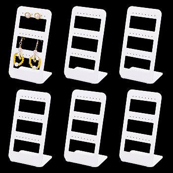 Elite 6Pcs 3 layers 24-Hole Acrylic Earring Display Stands, Rectangle, White, 7.5x6.2x14.5cm, Hole: 1.5mm
