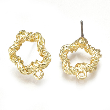 Alloy Stud Earring Findings, with Loop, Steel Pins, Star, Light Gold, 16.5x14mm, Hole: 1.4mm, Pin: 0.7mm