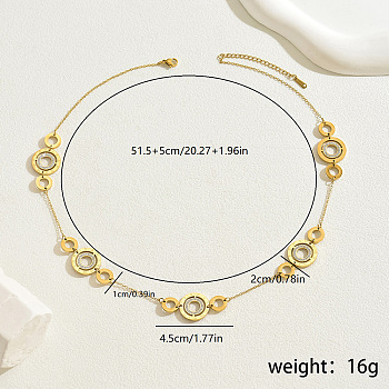 Stainless Steel Crystal Rhinestone Roman Numerals Double Circle Link Chain Necklaces for Women, Golden, 20.28 inch(51.5cm)