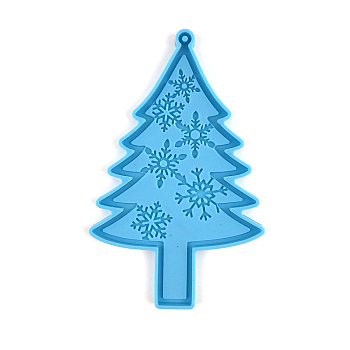 DIY Christmas Tree Pendant Food Grade Silicone Molds, Resin Casting Molds, for UV Resin, Epoxy Resin Jewelry Making, Deep Sky Blue, 130x84x6mm