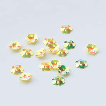 Ornament Accessories Disc Plastic Paillette Beads, Sequins Beads, Flower, Champagne Yellow, 8x2mm, Hole: 1.5mm, about 20000pcs/500g