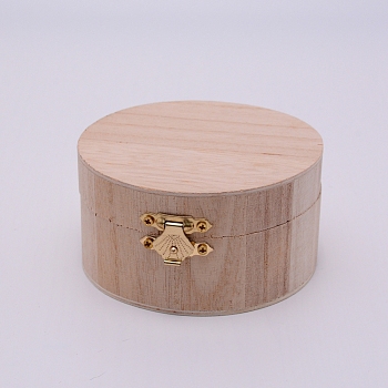 Wooden Box, Flip Cover, Flat Round, BurlyWood, 10x5.45cm