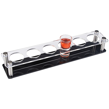 6-Hole Acrylic Wine Glass Organizer Holder, Goblet Serving Tray Rack, Rectangle, Clear, 30x6x4cm