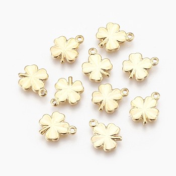 Brass Charms, Nickel Free, Real 18K Gold Plated, Clover, 10.5x8.5x1mm, Hole: 1mm