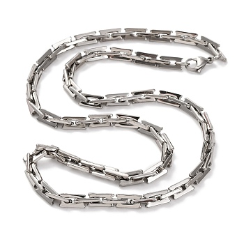 201 Stainless Steel Rectangle Link Chain Necklace, with 304 Stainless Steel Clasps, Stainless Steel Color, 23.98 inch(60.9cm)