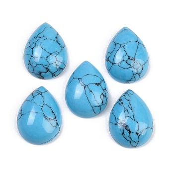 Dyed Synthetic Turquoise Cabochons, Teardrop, Deep Sky Blue, 20~20.5x15~15.5x6.5~7mm