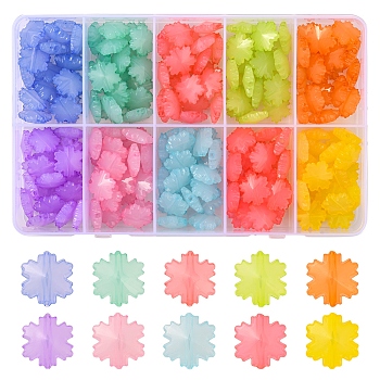 200Pcs 10 Colors Imitation Jelly Acrylic Beads, Faceted, Snowflake, Mixed Color, 15x14x6mm, Hole: 1.6mm, 20pcs/color