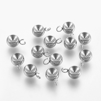 201 Stainless Steel Charm Rhinestone Settings, Flat Round, Stainless Steel Color, Tray: 3mm, 9x6x4mm, Hole: 1.5mm