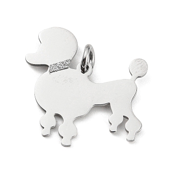304 Stainless Steel Pendants, with Jump Ring and Glitter, Stamping Blank Tag, Dog Charm, Stainless Steel Color, 24.5x26x1.5mm, Hole: 4mm