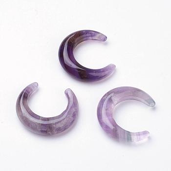 Natural Amethyst Beads, No Hole, Double Horn/Crescent Moon, 30x27~28x5~6mm