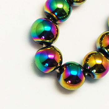 Non-Magnetic Synthetic Hematite Beads Strands, Color Plated, Grade A, Round, Colorful, 8mm, Hole: 1mm