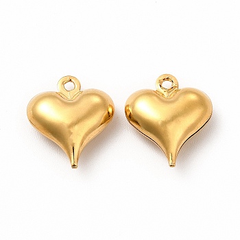 304 Stainless Steel Pendants, Puffed Heart Charm, Golden, 15.8x13.5x5.8mm, Hole: 1mm