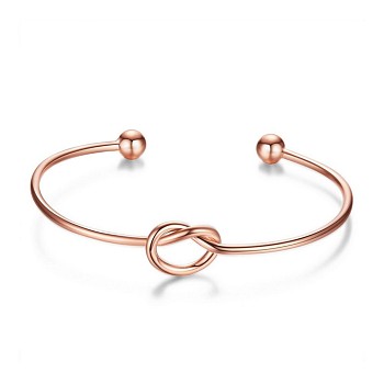 SHEGRACE 925 Sterling Silver Cuff Bangle, with Knot, Rose Gold, 6-7/8 inch(172mm)