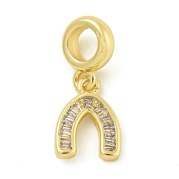 Rack Plating Brass Pave Clear Cubic Zirconia U Shape/Horse Shoes European Dangle Charms, Large Hole Pendants, Lead Free & Cadmium Free, Long-Lasting Plated, Real 18K Gold Plated, 12.5x9.5x2mm, Hole: 4.6mm