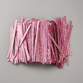 500Pcs Laser PET Plastic Wire Twist Ties, Wrapping Supplies for Gift Bags, Party Cake Pops, Art Craft, Flamingo, 100x4x0.5mm