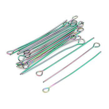 304 Stainless Steel Eye Pins, Rainbow Color, 40x3.5x0.6mm, Hole: 2mm, about 30pcs/bag