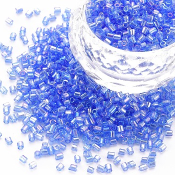 Glass Bugle Beads, Transparent Colours Rainbow, Cornflower Blue, 2.5~3x2mm, Hole: 0.9mm, about 15000pcs/pound