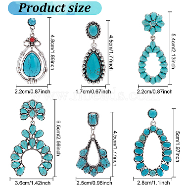 6 Pairs 6 Style Synthetic Turquoise Teardrop & Arch Flower Dangle Stud Earrings(EJEW-AN0001-10)-2