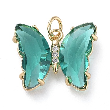 Teal Butterfly Brass+Glass Pendants