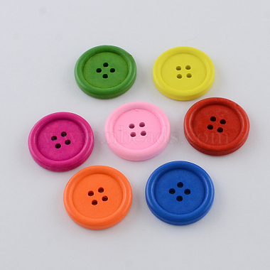 32L(20mm) Mixed Color Flat Round Wood 4-Hole Button