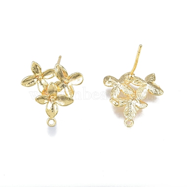 Real 18K Gold Plated Flower Brass Stud Earring Findings
