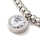 304 Stainless Steel Flat Round Charm Bracelet with Clear Cubic Zirconia(BJEW-B057-03P)-2