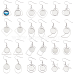 DIY Blank Dome Earring Making Kit, Including Moon & Star & Rectangle & Teardrop 201 Stainless Steel Earring Hooks with Round Trays, Glass Cabochons, Stainless Steel Color, 48Pcs/box(DIY-UN0050-32)