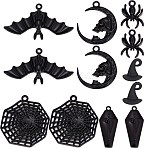 36Pcs 6 Style Halloween Theme Alloy Enamel Pendants, Black, 12~39x9~41.5x2~10.5mm, Hole: 1.2~1.8mm, about 6pcs/style(FIND-SC0004-37)