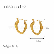 French Vintage Stainless Steel Hoop Earrings, Real 18K Gold Plated, 28x21.5mm(YQ8592-6)