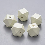 Painted Natural Wood Beads, Polygon, Creamy White, 15.5x16x16mm, Hole: 3.5mm(X-WOOD-Q040-020B-A08)