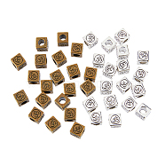 100Pcs 2 Colors Tibetan Style Alloy European Beads, Large Hole Beads, Cube with Om Symbol, Mixed Color, 8x8x8mm, Hole: 4.5mm, 50pcs/color(FIND-DC0002-53)