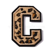 Polyester Computerized Embroidery Cloth Iron On Sequins Patches, Leopard Print Pattern Stick On Patch, Costume Accessories, Appliques, Letter.C, 61x43.5x1.5mm(PATC-SZC0001-01C)