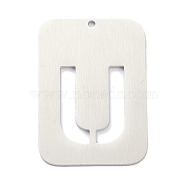 304 Stainless Steel Pendants, Rectangle with Alphabet, Hollow, Letter.U, 32x22x1mm, Hole: 1.5mm(STAS-K216-49U-P)