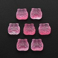 Transparent Glass Beads, Chinese Zodiac Signs Tiger, Hot Pink, 11.5x12x8mm, Hole: 1mm(GLAA-T022-22-D05)
