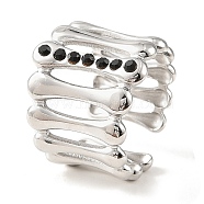 304 Stainless Steel Open Cuff Ring for Women, with Rhinestone, Stainless Steel Color, Adjustable(RJEW-F166-04P-01)