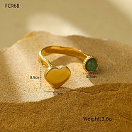 Natural Gemstone Open Cuff Rings for Women, 304 Stainless Steel Finger Rings, Golden, Heart, Inner Diameter: 16mm(RJEW-S415-02G-04)