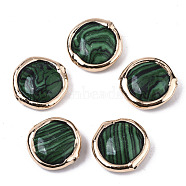 Synthetic Malachite Beads, with Light Gold Plated Polymer Clay Edge, Flat Round, 17~19x17~18x5~7mm, Hole: 1.2mm(G-S359-113)