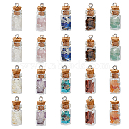 40Pcs 10 Colors Natural & Synthetic Mixed Gemstone Chip Pendants, Clear Glass Bottle Gems Charms with Platinum Tone Iron Loops, 25x10mm, Hole: 2mm, 4pcs/color(PALLOY-AB00151)