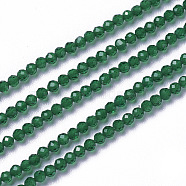 Glass Beads Strands, Faceted, Round, Green, 3~3.5x2.5~3mm, Hole: 0.3mm, about 114~125pcs/strand, 14 inch(35.5cm)(G-F596-47J-3mm)