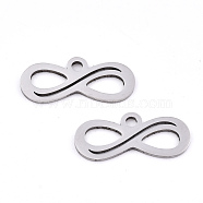 201 Stainless Steel Charms, Laser Cut, Infinity, Stainless Steel Color, 7.5x17.5x0.9mm, Hole: 1.6mm(STAS-S081-027)