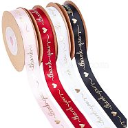 4 Rolls 4 Colors Printed Polyester Ribbon, for Bowknot Making, Garment Accessories, Gold Stamping Word Thank You, Mixed Color, 5/8 inch(15mm), 10 yards/roll, 1 roll/color(SRIB-AR0001-08)