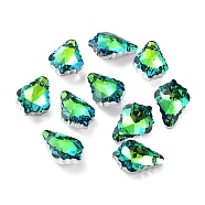 AB Color Plated Electroplate Glass Pendants, Faceted, Leaf, Yellow Green, 16x11x6mm, Hole: 1mm(EGLA-O003-06C-05)