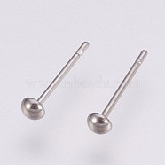 202 Stainless Steel Stud Earring Findings, with 304 Stainless Steel Pin, Half Round, Stainless Steel Color, 3x1.5mm, Pin: 0.8mm(STAS-I088-G-03P)