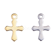 100Pcs 2 Colors 304 Stainless Steel Charms, Laser Cut, Cross, Golden & Stainless Steel Color, 9x5.5x0.3mm, Hole: 0.9mm, 50pcs/color(STAS-CJ0001-158)