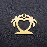 201 Stainless Steel Hollow Charms, Coconut Tree, Golden, 12.5x15x1mm, Hole: 1.5mm(STAS-Q201-JN294-2)