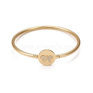 Rack Plating Brass Micro Pave Cubic Zirconia Bangles, Real 18K Gold Plated Flat Round with Bowknot Clasp Bangles, Long-Lasting Plated, Cadmium Free & Lead Free, Clear, Inner Diameter: 2-1/4 inch(5.6cm)(BJEW-E071-20G-02)