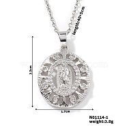 Brass Cubic Zirconia Vintage Virgin Mary Statue Pendant Necklaces, Silver Color, Clear, 15.75 inch(40cm)(AU4979-1)